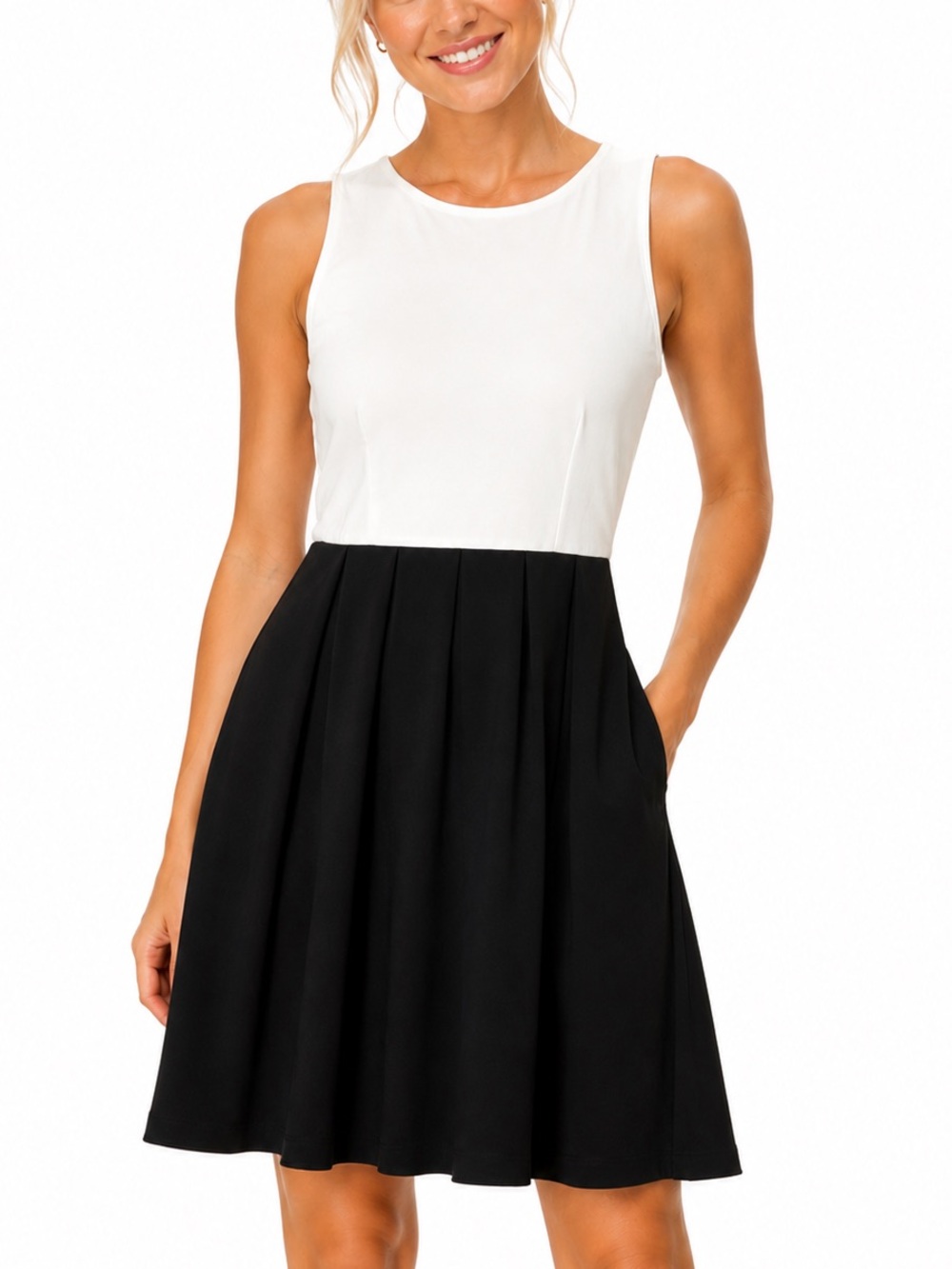 Kate Spade Sleeveless Two-Tone Fit & Flare Dress in White and Black - Size M